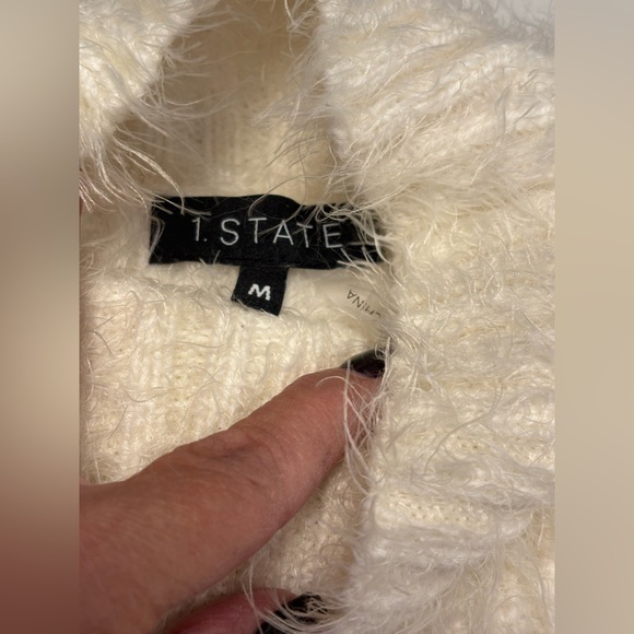 1. STATE Whipstitch Eyelash Knit Sweater Off White Fuzzy Fluffy Chic Size M - Picture 9 of 13